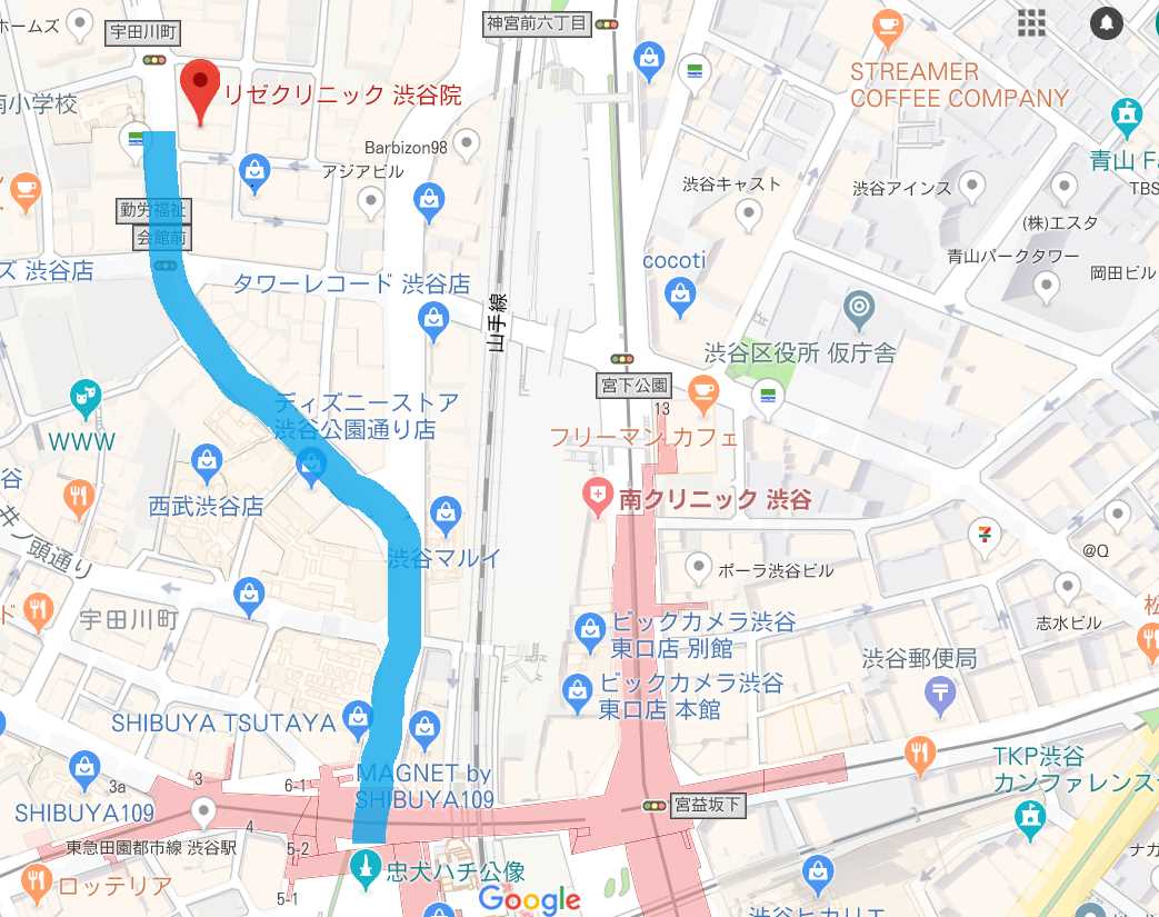 メンズリゼ渋谷地図